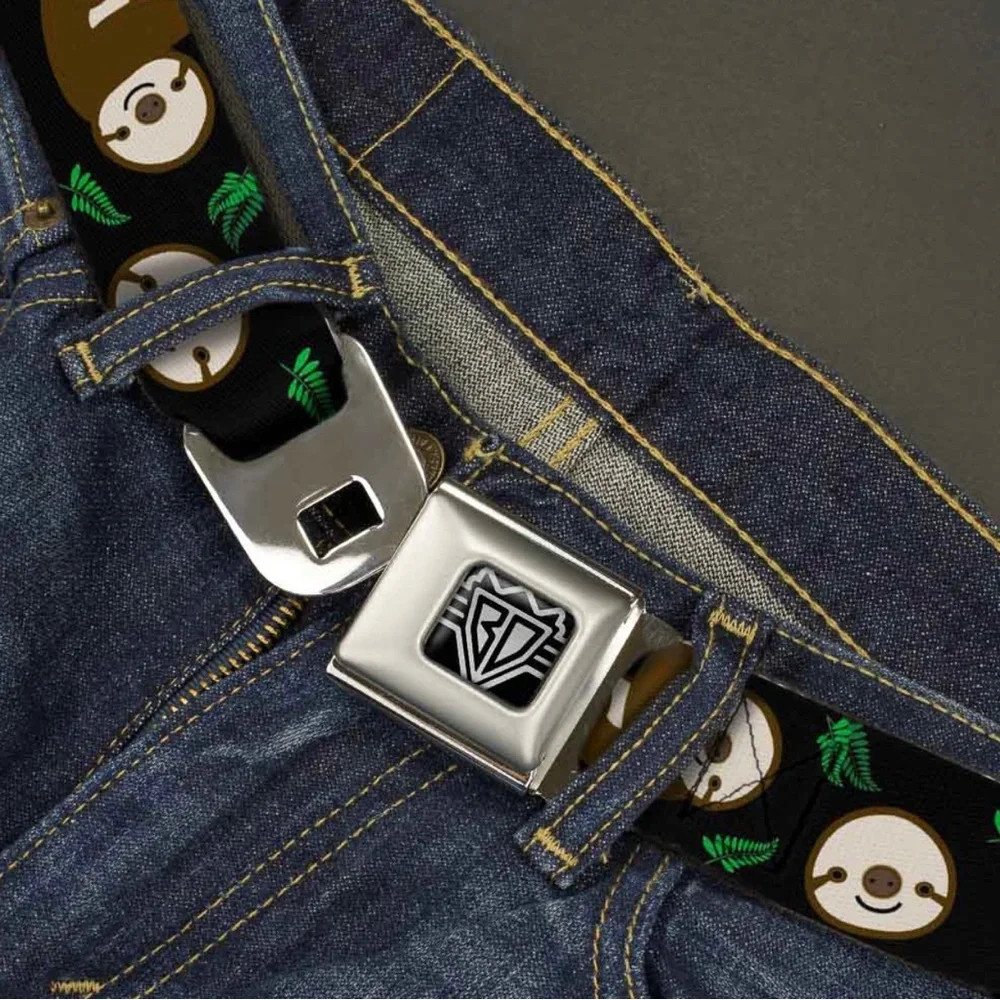 New BD Wings Belt Logo CLOSE-UP Full Color Black Silver Seatbelt Belt - Sloth XL